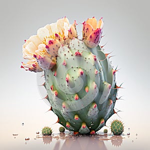 Bloomscape Prickly Pear cactus on white background.AI generative photo