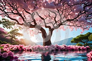 BLOOSM CHERRY TREE IN LAKE GENERATED BY AI TOOL