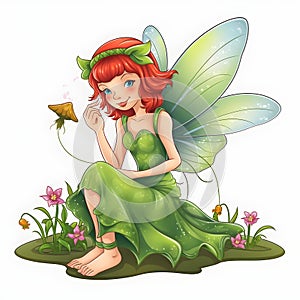Blossom fairyland serenade, vibrant illustration of cute fairies with blossom wings and serenading flower delights