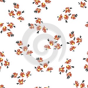 Blossom floral seamless pattern with daisy. Hand drawn abstract flowers on white background