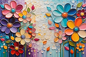 Blossom Mosaic: Abstract Painting with Swirls of Vibrant Flowers Dominating the Canvas, Background Comprised of a Mesmerizing