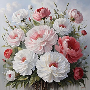 Blossom Serenity: Realistic Oil Painting of Vibrant Floral Arrangement photo