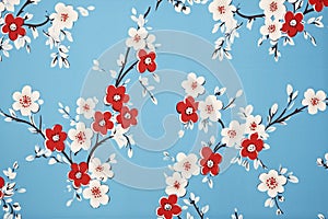 Blossom spring floral background art wallpaper blue pattern flower textile nature seamless vintage design
