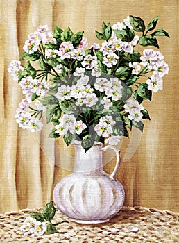 Blossoming apple-tree in a white jug photo
