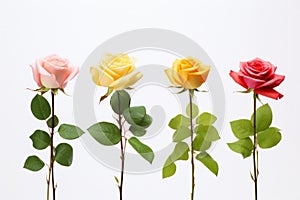 Blossoming Beauty: Rose Flower\'s Stages Unfold in a Dance of Elegance on White