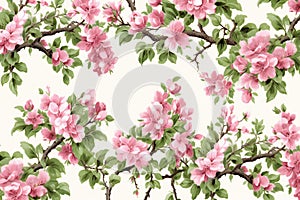 Blossoming branch of sakura,  Seamless pattern