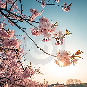 Blossoming Cherry Trees and the Sun