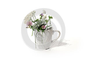 Blossoming flowers in cup
