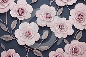 Blossoming pink roses on the dark blue background.