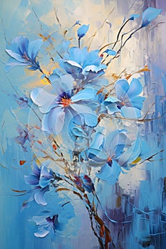Blossoming Rhythm: A Stunning Oil Painting of a Blue Flower with