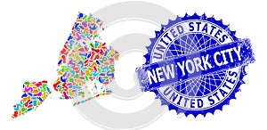 Blot Pattern New York City Map and Textured Stamp Seal
