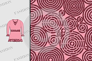 Blouse. Fabric design with abstract circles. Seamless pattern. Use for textiles, fabrics, paper, wallpaper, covers, tiles,