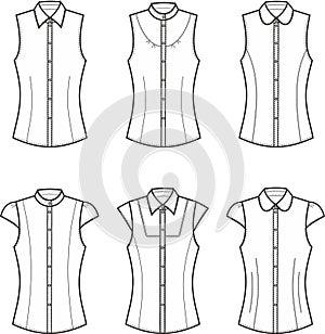 Blouse set flat sketch. Office sleeveless shirt apparel design. Front view. photo