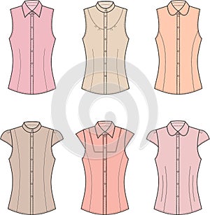 Blouse set flat sketch. Office sleeveless shirt apparel design. Front view. photo
