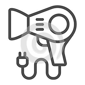 Blow drier line icon, makeup routine concept, hair drier sign on white background, hairdrier icon in outline style for