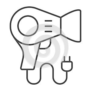 Blow drier thin line icon, makeup routine concept, hair drier sign on white background, hairdrier icon in outline style