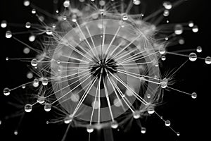 Blowball macro flower white black beauty dandelion drops poster monochrome art