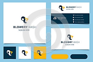 Blowdry wash logo design with editable slogan. Branding book and business card template.