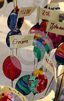 Blowed easter eggs with name badge