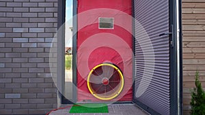 Blower door air tightness test. Passive house certificating. Gimbal movement