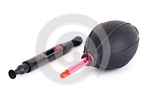 Blower and lenspen isolated on white.