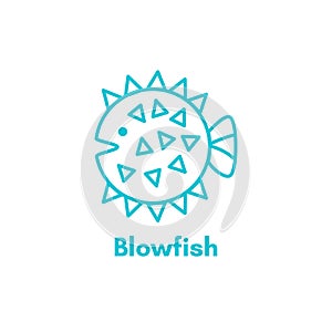 Blowfish sea fish vector icon or logo