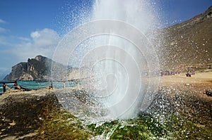 Blowhole at Al Mughsail beach in Oman