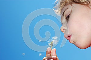 Blowing away dandelion seeds