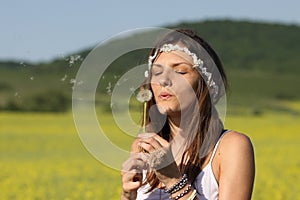 Blowing on a dandelion