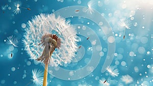 Blowing Dandelion Seeds Against Blue Sky