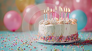 Blowing Out Candles on a Colorful Birthday Cake - Celebrating a Joyous Birthday Party