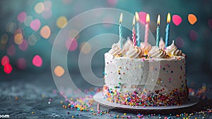 Blowing Out Candles on a Colorful Birthday Cake - Celebrating a Joyous Birthday Party