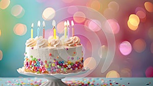 Blowing Out Candles on a Colorful Birthday Cake - Celebrating a Joyous Birthday Party