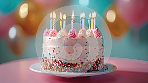 Blowing Out Candles on a Colorful Birthday Cake - Celebrating a Joyous Birthday Party