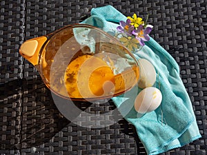 Blowing out eggs at Easter time