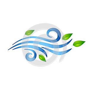 Blowing wind with flying leaves icon. Vector