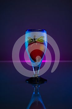 Blown Glass Cup with an Hand Painted apple and Neon Light.