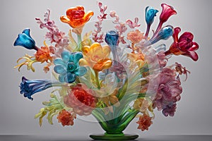Blown Glass Flowers in a variety of vivid colors, Generated with AI