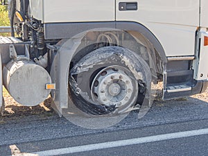 Blown truck front tire
