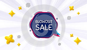 Blowout sale bubble banner. Discount chat sticker. Offer sunburst ray banner. Vector