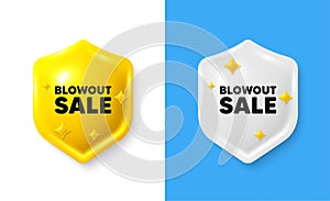 Blowout sale tag. Special offer price sign. Shield 3d banner with text box. Vector