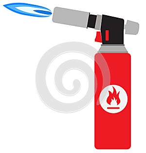 Blowtorch with blue flame icon on white background. Manual gas torch burner sign. Welding flame tool symbol. flat style