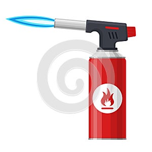 Blowtorch with blue flame isolated on white background. Manual gas torch burner, Welding flame tool icon. Vector