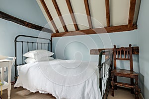 Blue 17th century cottage bedroom