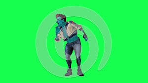 Blue 3D animated man talking sneakily from opposite angle on green screen 3D people walking background chroma key Visual effect an