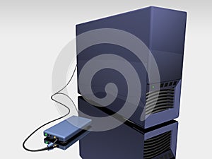 Blue 3d computer tower