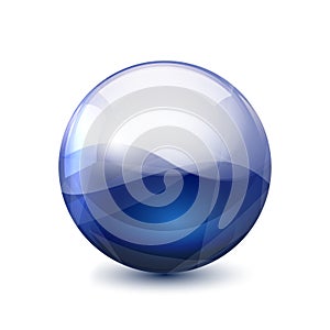 Blue 3D crystal magic sphere. Glass transparent ball with shadows â€“ vector
