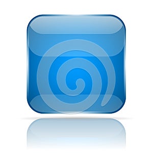 Blue 3d glass button. Square icon