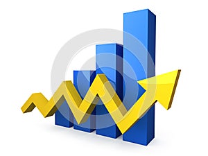 Blue 3D graph with yellow arrow