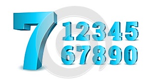 Blue 3d numbers. Symbol set.